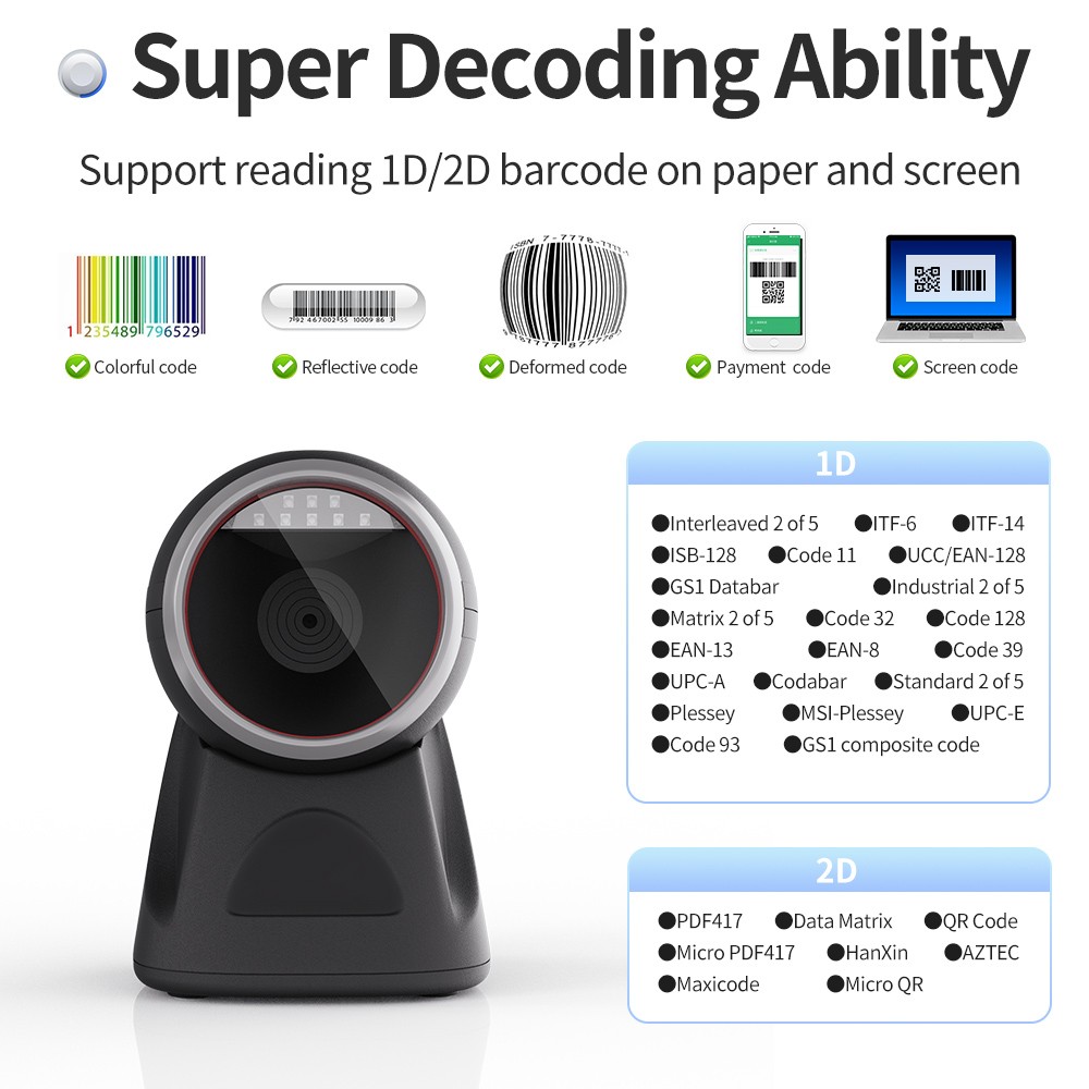 Wired 2D Image Desktop Handheld Barcode Scanner