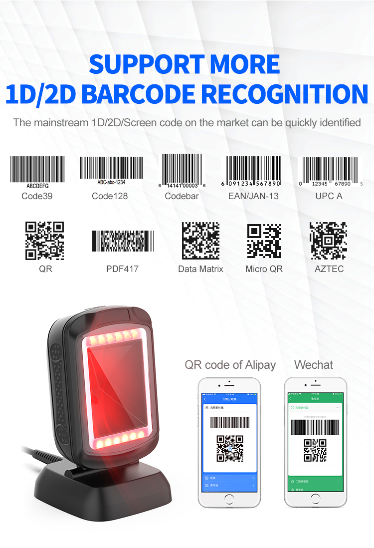 Auto Scanning Desktop Handheld USB Qr Code 1d 2D Barcode Scanner