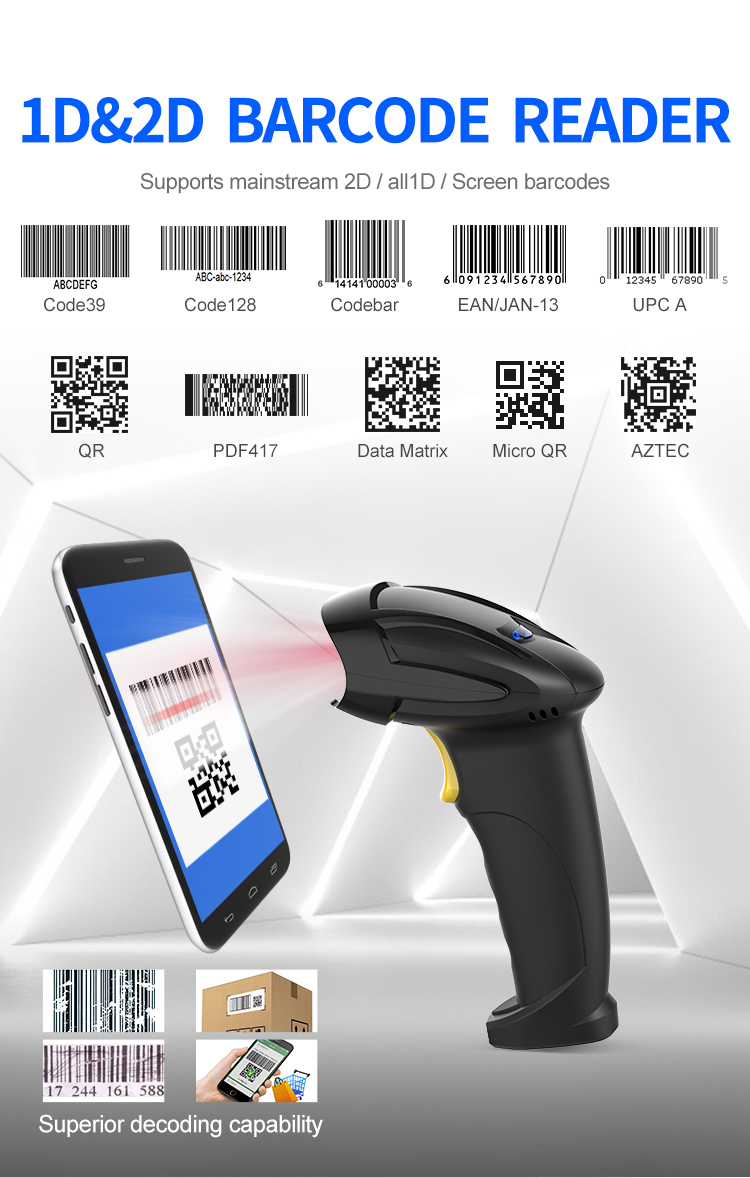 1d 2D Handheld Imager Qr Code Reader Barcode Scanner